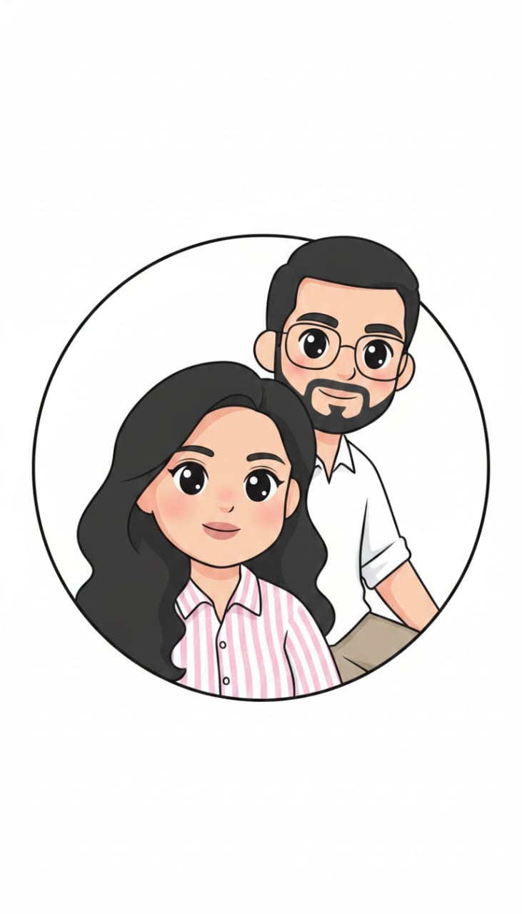 Illustrated portrait of the couple